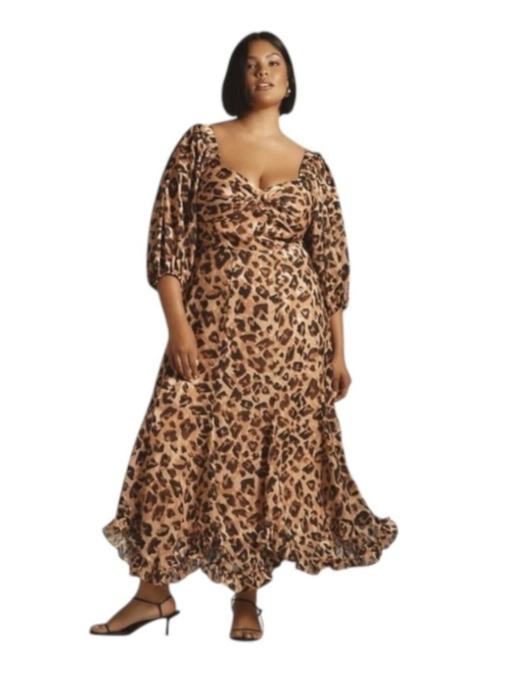 Hutch Anthropologie Leopard Print Twist Front Puff Sleeve Midi Dress Women’s 1X
